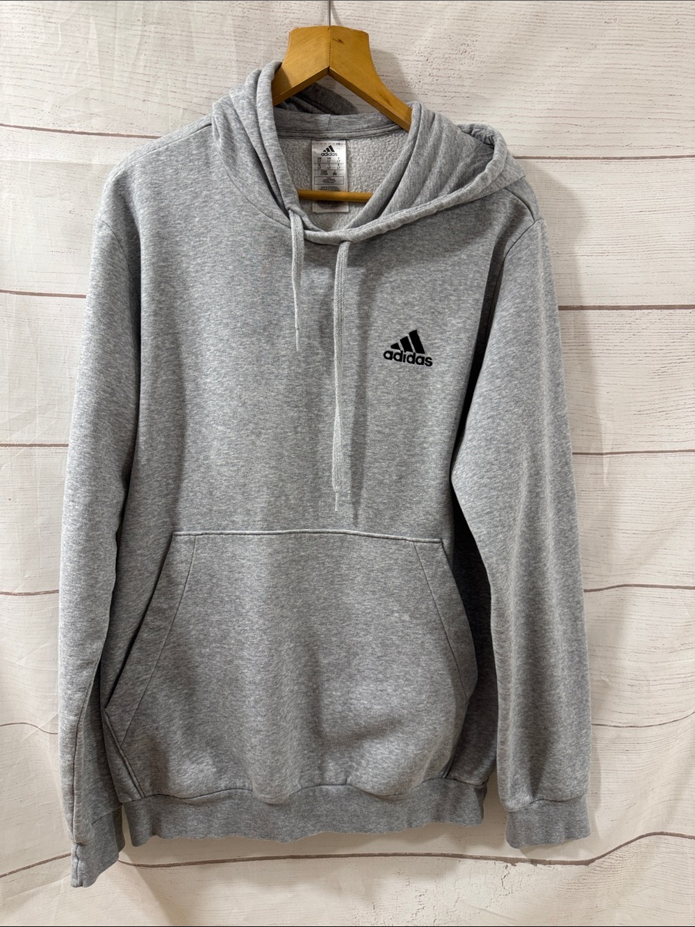 Men's adidas Light Gray Pullover Hoodie with Black Logo Large